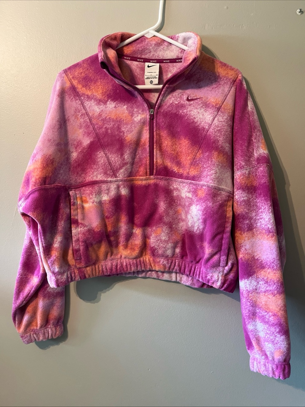 Nike Therma-FIT Fleece 3/4 Zip Pullover Women's Tie Dye Orange Pink